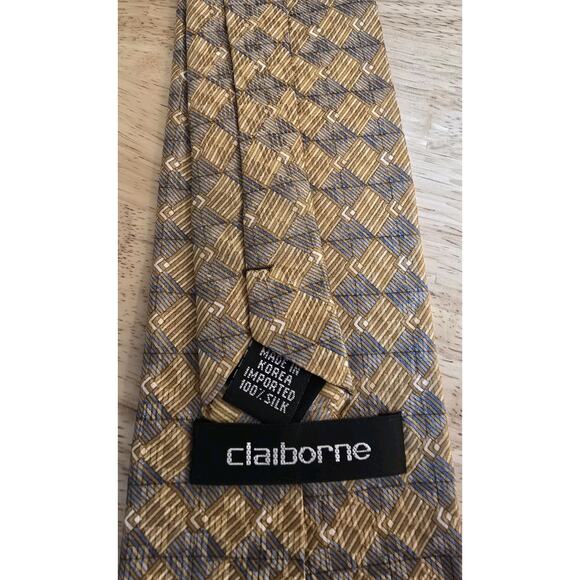 Claiborne Men's 100% Silk Diamonds Neck Tie Gold Blue Gray Classic 3 7/8" x 57" - Picture 6 of 6